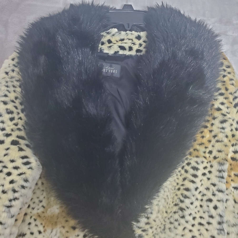 Donna Salyers Fabulous Furs M Brown Leopard Print Lined Fur Trim Penny Lane - Picture 2 of 10